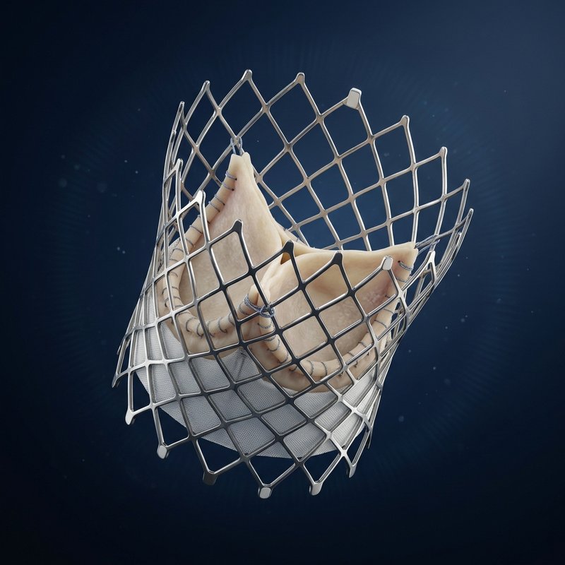 Ilustração 3D premium de uma prótese de válvula aórtica transcateter (TAVI)